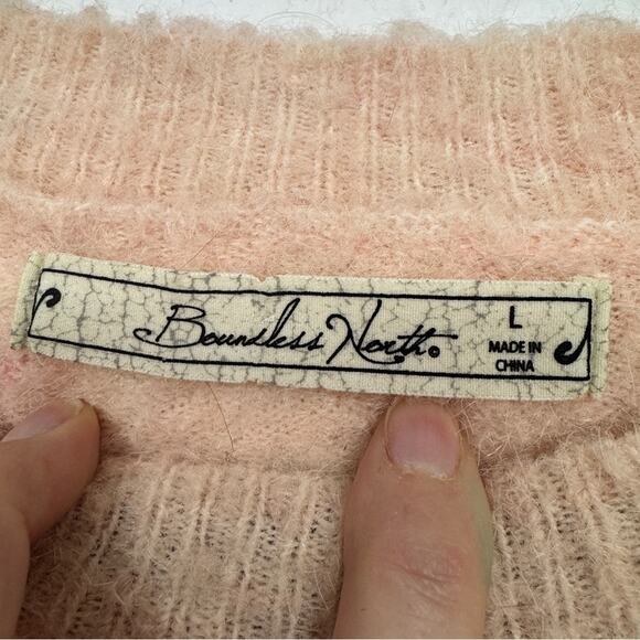 Boundless North Pink Fuzzy Floral Embroidered Crew Neck Sweater Womens L Grandma - Picture 4 of 11